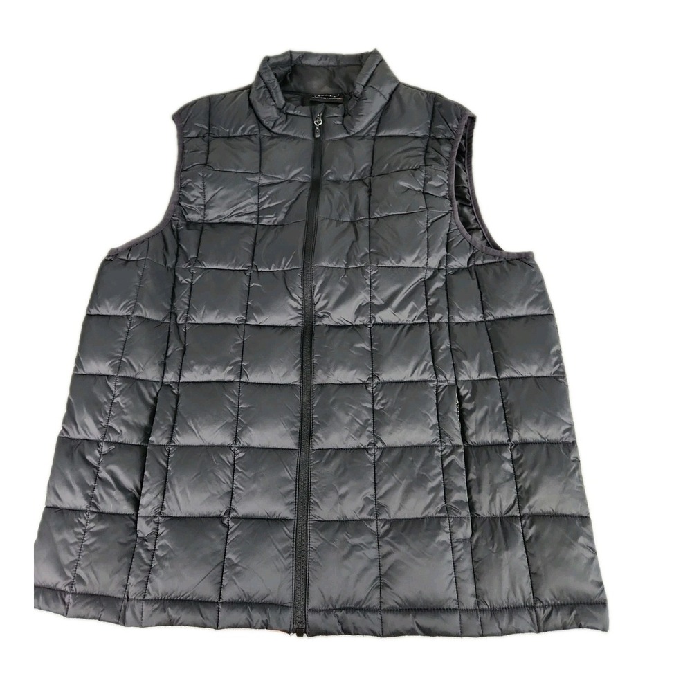 Swiss+Tech Men's L 42-44 Lightweight Puffer Vest Black Full Zip Mock Neck EUC